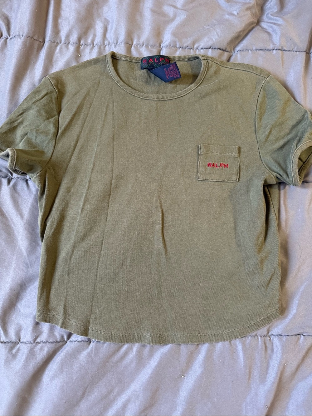 Ralph Lauren Olive Cropped Tee with Red Embroidery